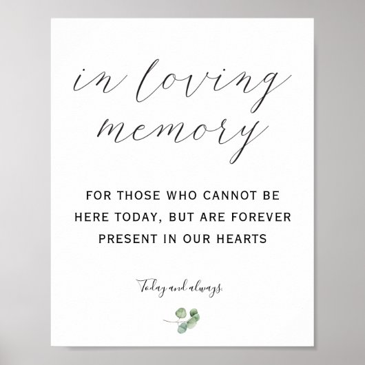 Herinneringsbord 'In Loving Memory' Poster (Voorkant)