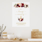 Herinneringsbord met bordeauxrode bloemen poster (Keuken)