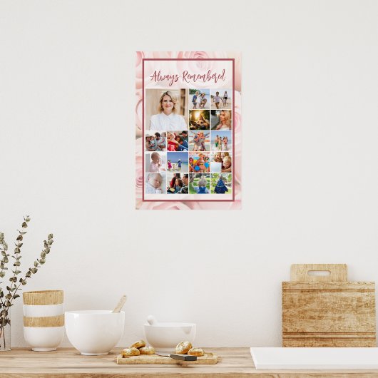 Herinneringsfoto Mozaïek Zachte Roze Rozen Poster (Keuken)