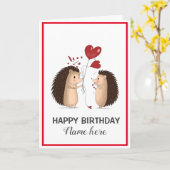 Hérisson avec Ballons cardiaques Carte d'anniversa (Fleur jaune)