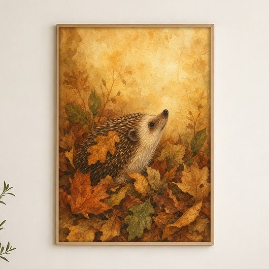 Hérisson dans les feuilles d'automne Affiche aquar