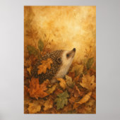Hérisson dans les feuilles d'automne Affiche aquar (Devant)