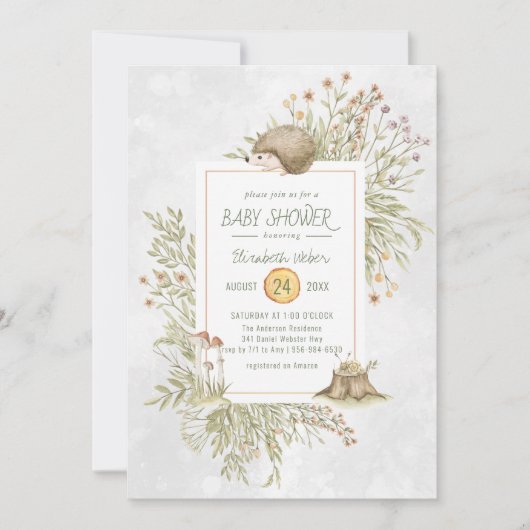 Hérisson des Bois | Invitation Baby Shower Forêt (Devant)