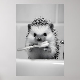 Hérisson Drôle qui se Brosse les Dents Impression