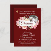 Hérisson floral Christening Invitations Baptême (Devant / Derrière)
