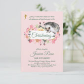Hérisson rose floral Christening Invitations Baptê (Debout devant)