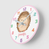 Hérisson rose Horloge murale des enfants colorés (Angle)