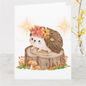 Hérisson sur la carte souche (Fleur jaune)