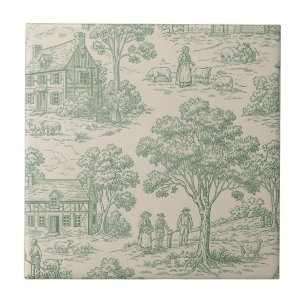 Heritage Farm Toile in Saliegroen en Blauw Tegeltje