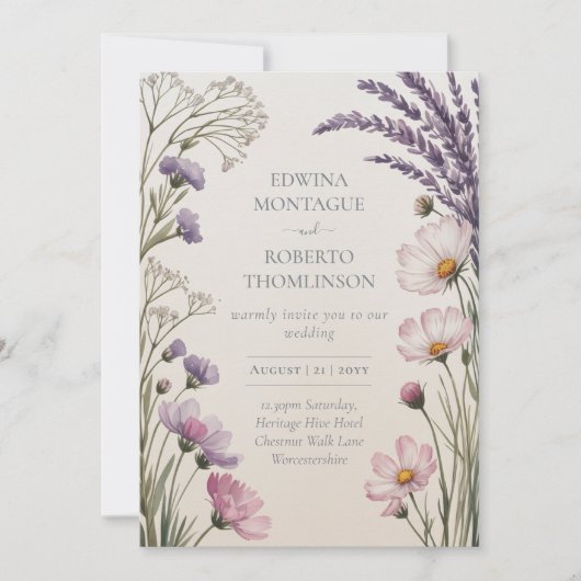 Heritage Lavender Meadow Wildflower Wedding Kaart (Voorkant)