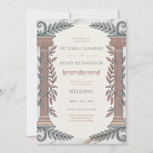 Heritage | Neoclassical Greco-Roman Wedding Kaart (Voorkant)