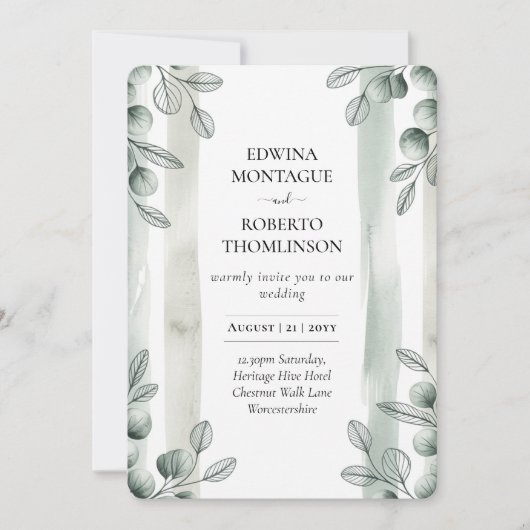 Heritage Sage Eucalyptus Botanical Wedding Kaart (Voorkant)