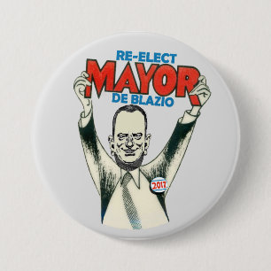 Herkozen burgemeester De Blazio in 2017 Ronde Button 7,6 Cm