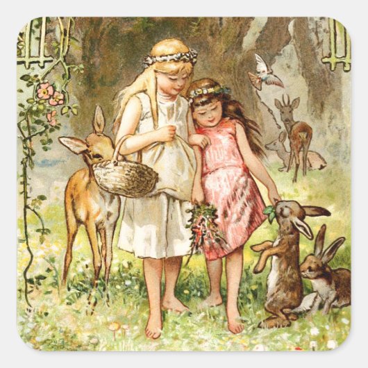 Hermann Vogel - Snow White en Roos Red Vierkante Sticker (Voorkant)