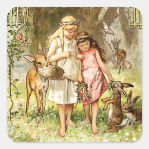 Hermann Vogel - Snow White en Roos Red Vierkante Sticker