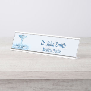 Hermes Rod Caduceus Water Ripples Blauw Medisch Bureau Naambordje