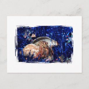 Hermit Crab-kerstontwerp tegen blauw Tinsel Feestdagenkaart