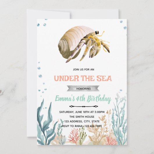 Hermit Crab party invitation Kaart (Voorkant)