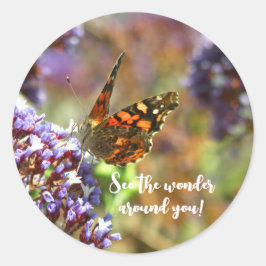 Hermosa Mariposa polinizando flores Ronde Sticker