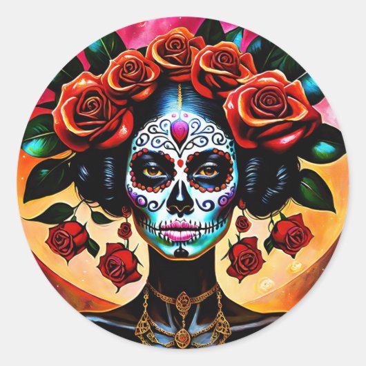 Hermosa Roos Sugar Skull Sticker Dag van de Doden (Voorkant)