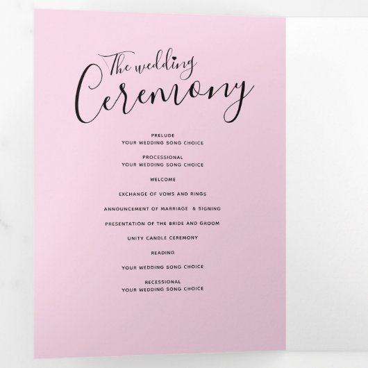 Hernieuwingsceremonie voor bruiloft roze zwart wit drieluik programma (Binnenzijde eerst)