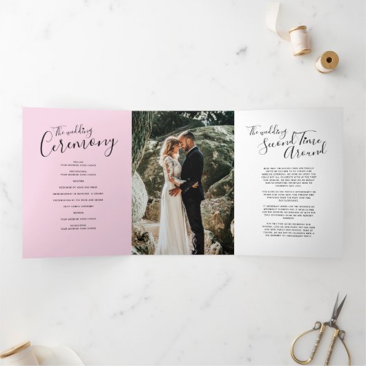 Hernieuwingsceremonie voor bruiloft roze zwart wit drieluik programma (Binnen)