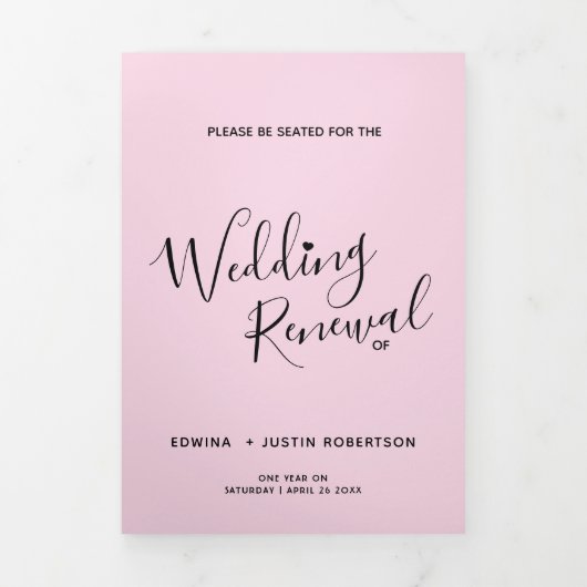 Hernieuwingsceremonie voor bruiloft roze zwart wit drieluik programma (Cover)