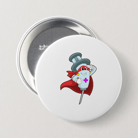 Hero als verpleegster met spuit ronde button 7,6 cm (Voorkant /achterkant)
