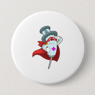 Hero als verpleegster met spuit ronde button 7,6 cm