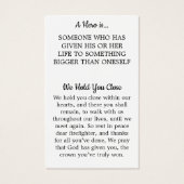 Hero Firefighter Memorial Prayer Kaart (Achterkant)