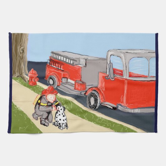 Hero Fireman & Dalmatian Kitchen Towel Theedoek (Horizontaal)