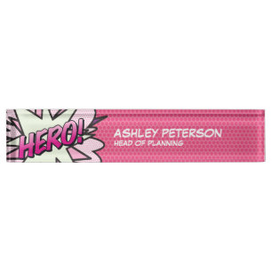 HERO Leuk Retro Stripboek Roze Naambordje
