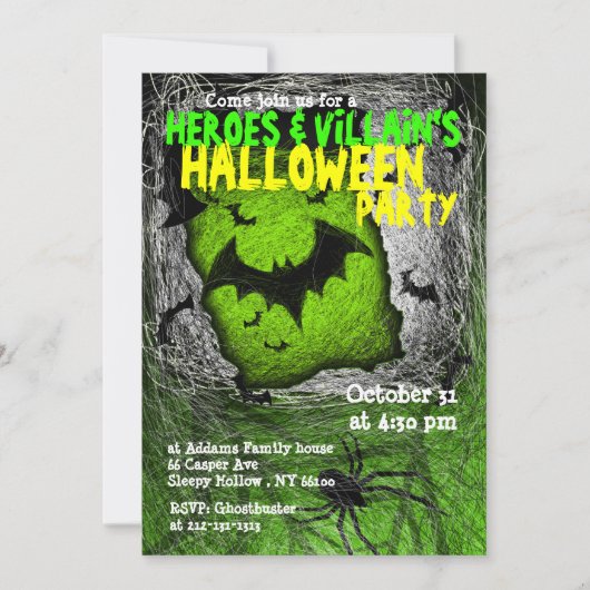 Hero Villian Halloween Party Invitation Bat Kaart (Voorkant)