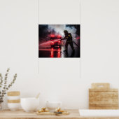 Heroic Firefighter Rescue Scene Poster (Cuisine)