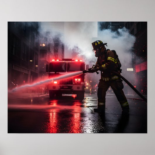 Heroic Firefighter Rescue Scene Poster (Devant)
