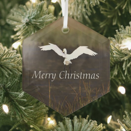 Heron Bird Flying Glass Ornament (Insitu)