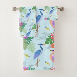 Heron Bird met Flowers Bad Handdoek