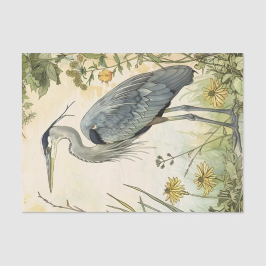 Heron en bloemen decoupage tissuepapier (Voorkant)