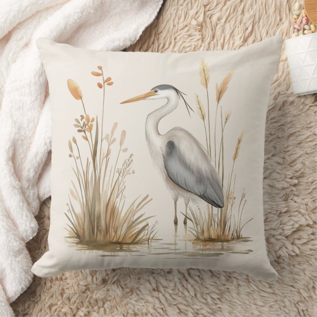 Heron en Rushes Beige Kussen (Deken)