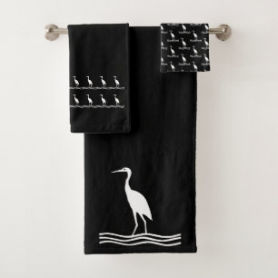 heron grue Bain Serviette noir et blanc