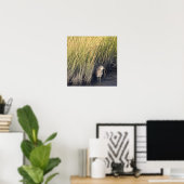Heron in het gras Poster (Thuiskantoor)