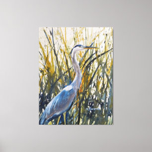 Heron in het onkruid Wild Natuur Art Canvas Afdruk