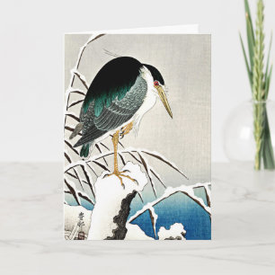 Heron in Snow, kunst van Ohara Koson Kaart
