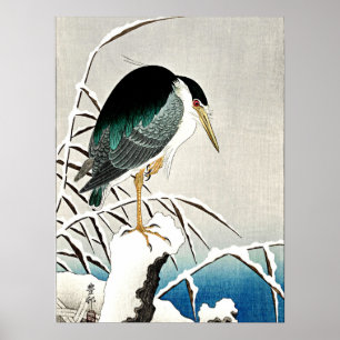 Heron in Snow, kunst van Ohara Koson Poster
