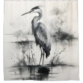 Heron inkt schilderij douchegordijn (Voorkant)
