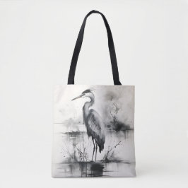 Heron inkt schilderij draagtas