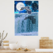 Heron, Moon & Waterfall Fantasy Art Poster (Keuken)