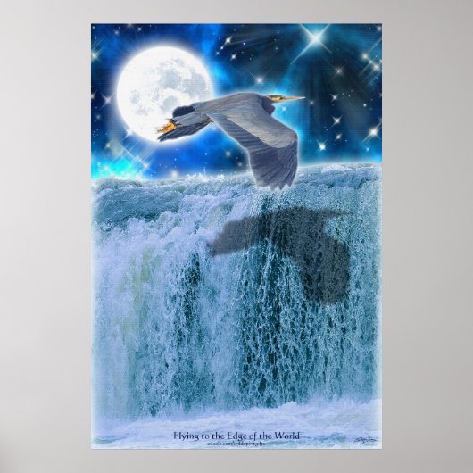 Heron, Moon & Waterfall Fantasy Art Poster (Voorkant)