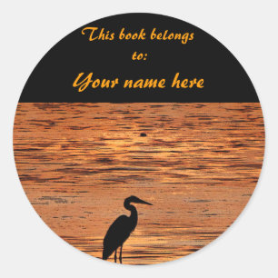 Heron op Sunset Bookplaat Ronde Sticker