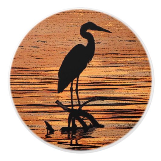 Heron op Sunset Ceramic Knob Keramische Knop (Voorkant)